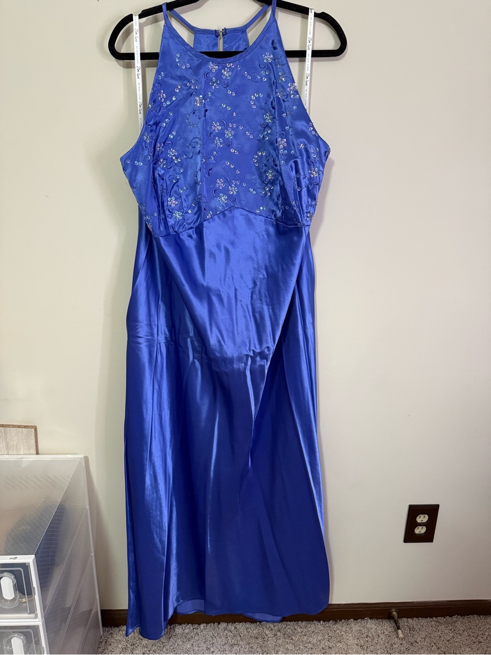Zum Zum by Niki Livas Cobalt Blue Beaded Halter Prom Gown